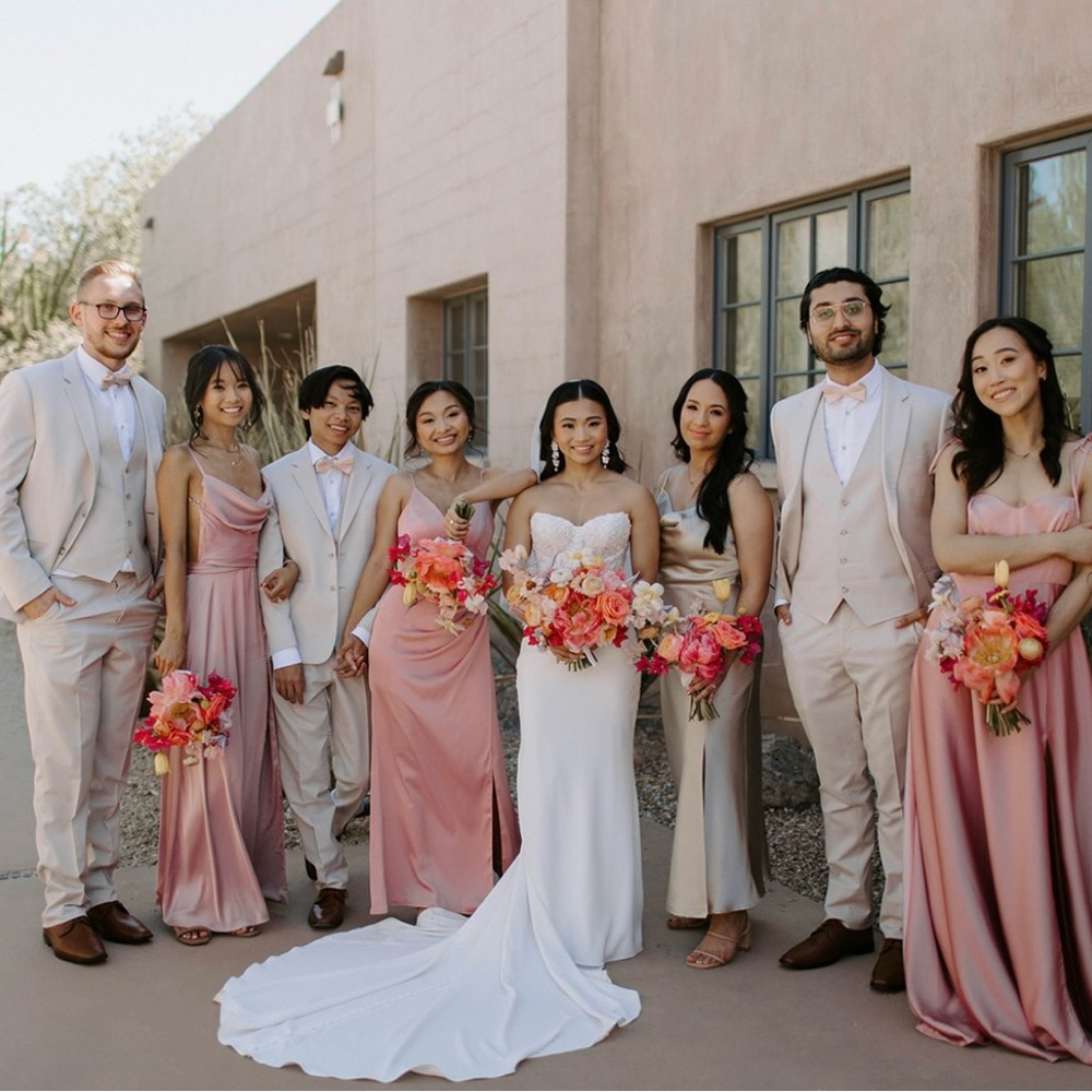 Birdy Grey Lisa Long Bridesmaid Dress in Neutral Champagne